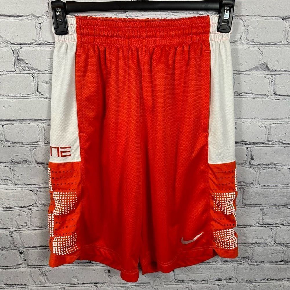 Nike Men’s Elite Basketball Shorts Dri-Fit Drawstring Waist Orange & White S